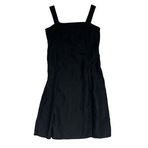 Eileen Fisher Linen Dress Small Black A Line Sleeveless Square Neck Lagenlook